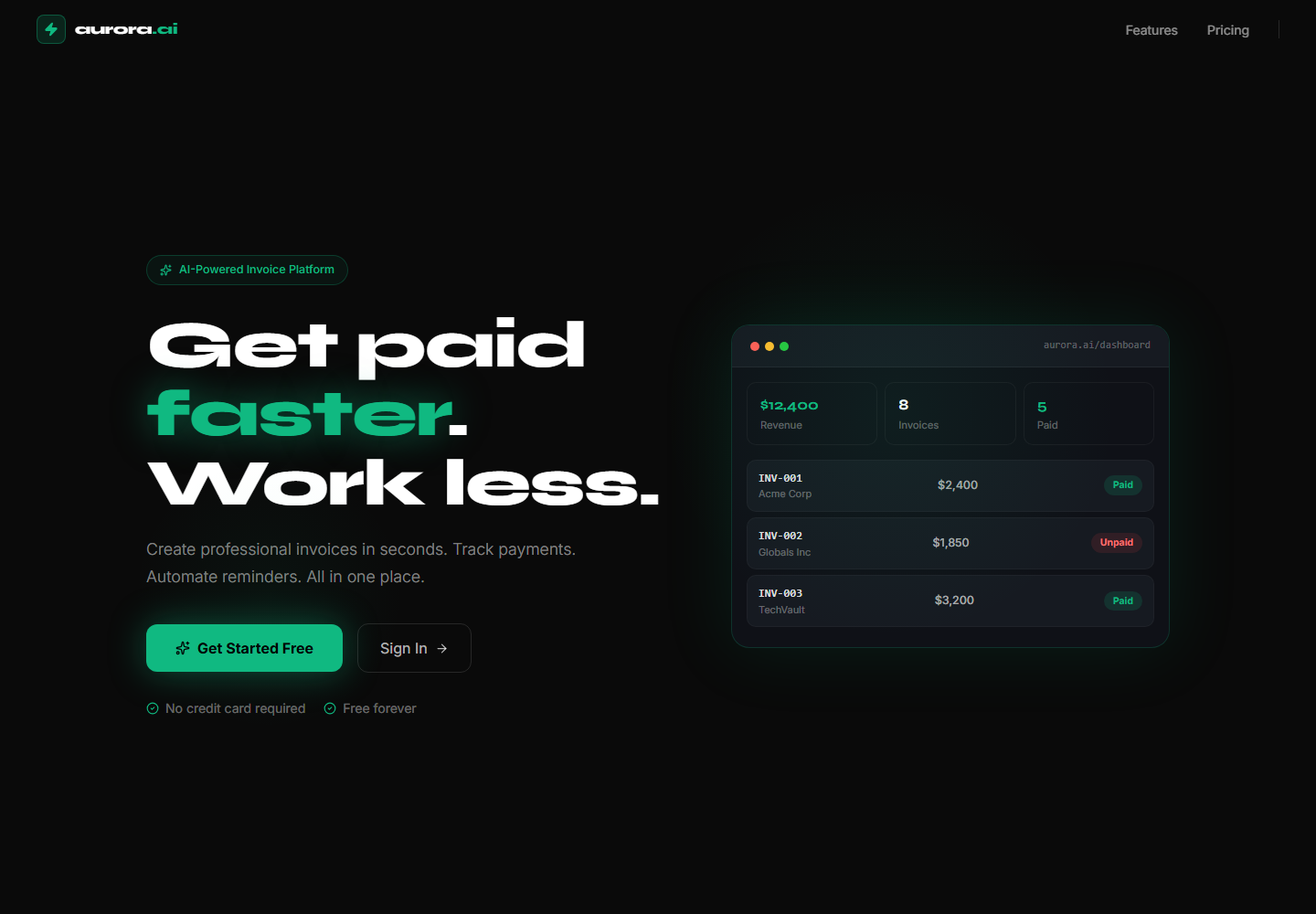 Aurora Invoice AI interface preview