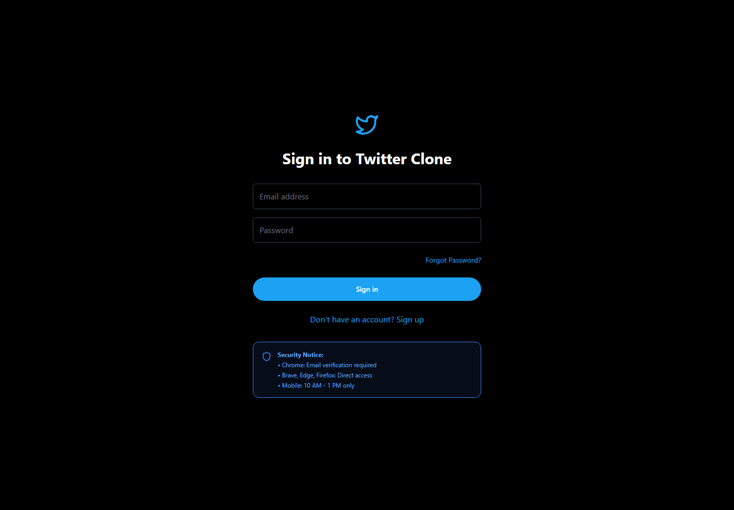 Twitter Clone interface preview